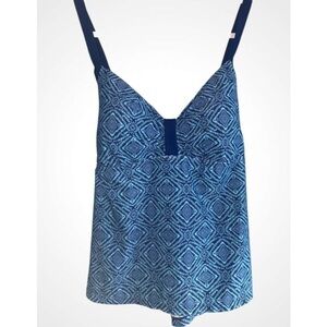 South Point Blue Geometric Tankini Criss Cross Back Adjustable Straps Top 16W